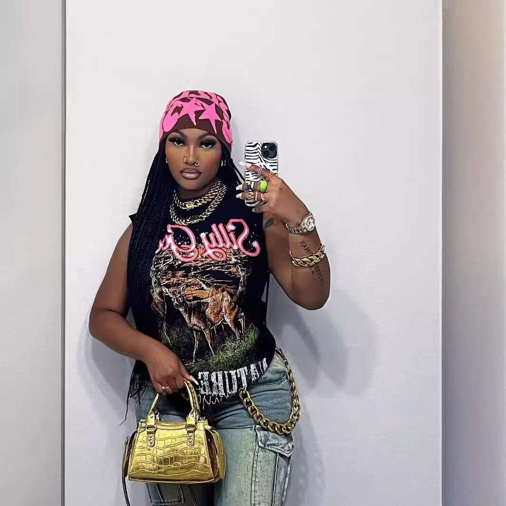 Summer New Slim Simple Fashion American Street Style Sleeveless Letter Print T-Shirt Vest Women's Clothing B5