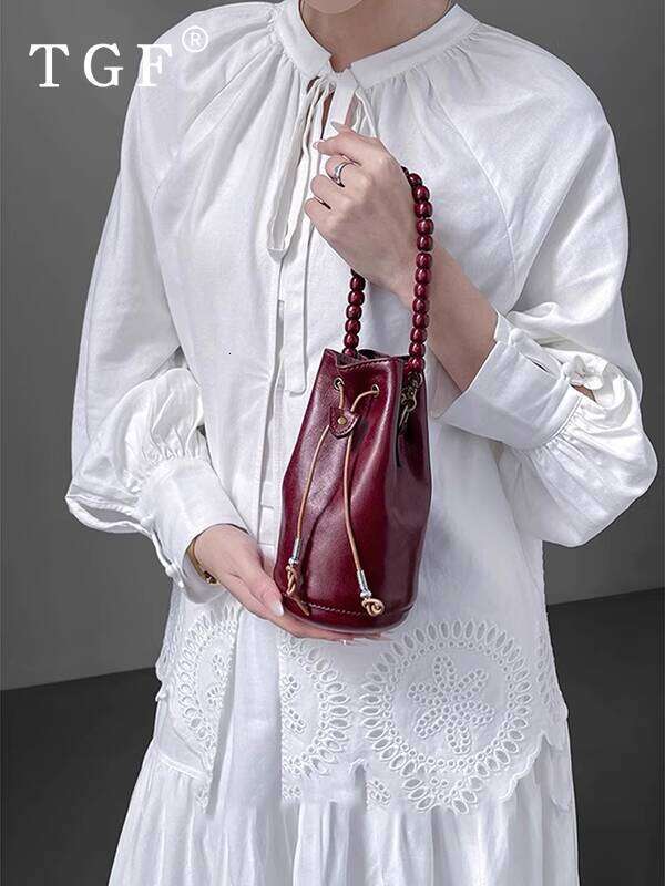 Beaded Handheld Bucket for Women Trendy Red New Chinese Style Drawstring Shoulder Crossbody Small Bag