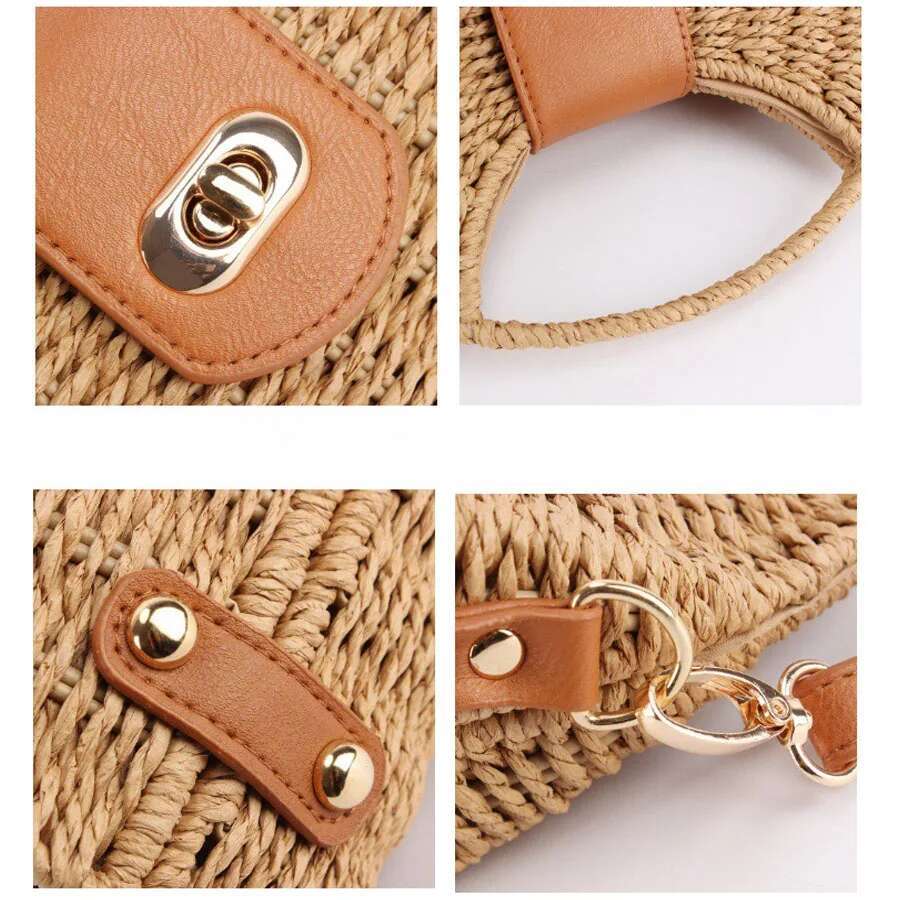 Casual Woven Basket Bags Women Handbags Handmade Summer Beach Straw Shoulder Crossbody Bag 2025