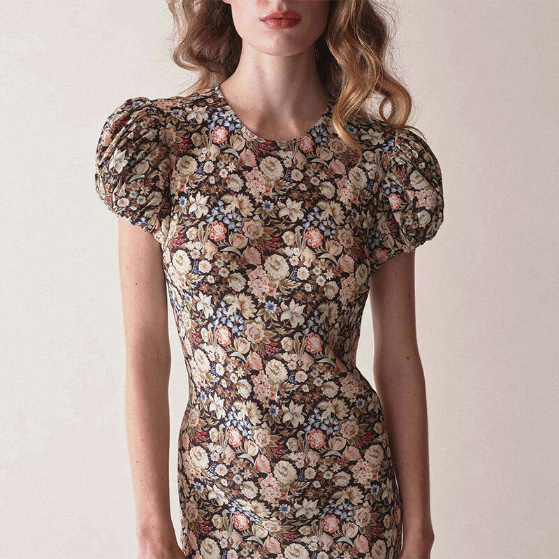 Women Dress Designer Dress Womens Designer Clothing 495 Summer New 2025 Rayon Print Round Neck Short Sleeve Asymmetrical Slim Fit Long Dress French St