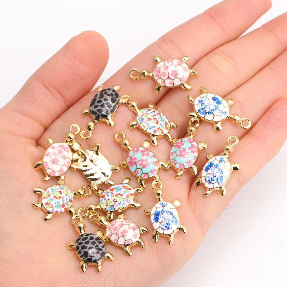 10Pcs Fashion Tortoise Shape Pendant Gold Colour Alloy Charm Jewelry Making Cartoon Sea Turtle Necklace Keychain DIY Accessories 250609