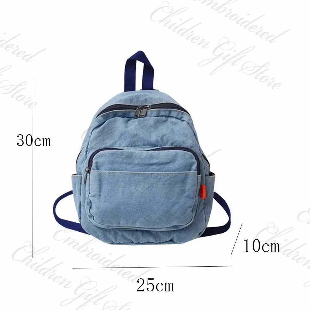 Free Shipping Embroidered Name Womens Denim Backpack Personalized College Student Bag Book Bag Customized Denim Canvas Backpack Z250617