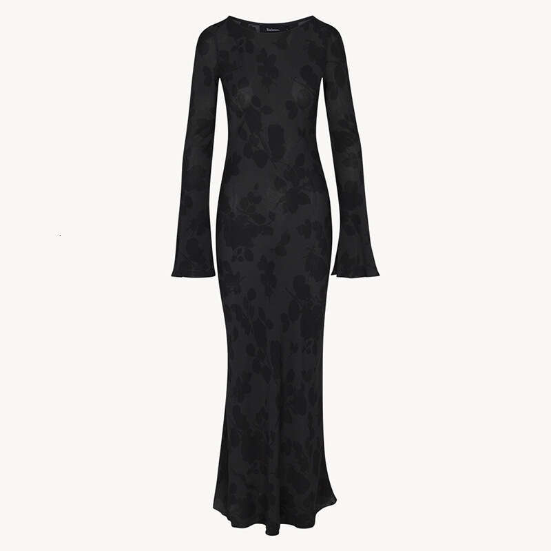 Designer Dresses for Women Women Designer Clothing 720 Summer New 2025 Black Printed Silk Blue Sleeve Long Dress Sun Protection Vacation Style Women