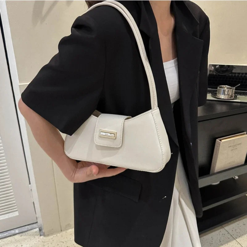 Minimalist Shoulder Bag for Women Simple Solid Color Underarm Bag Womens Buckle Handbag and Purse Fashion Small Top-handle Bags 250614