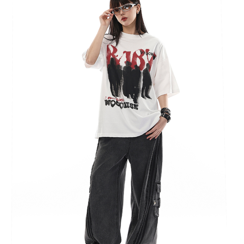 Vintage American Style Cotton Short Sleeve T-Shirt for Women Breathable Casual Summer Streetwear Couples Hip Hop Top Trendy Loose Fit