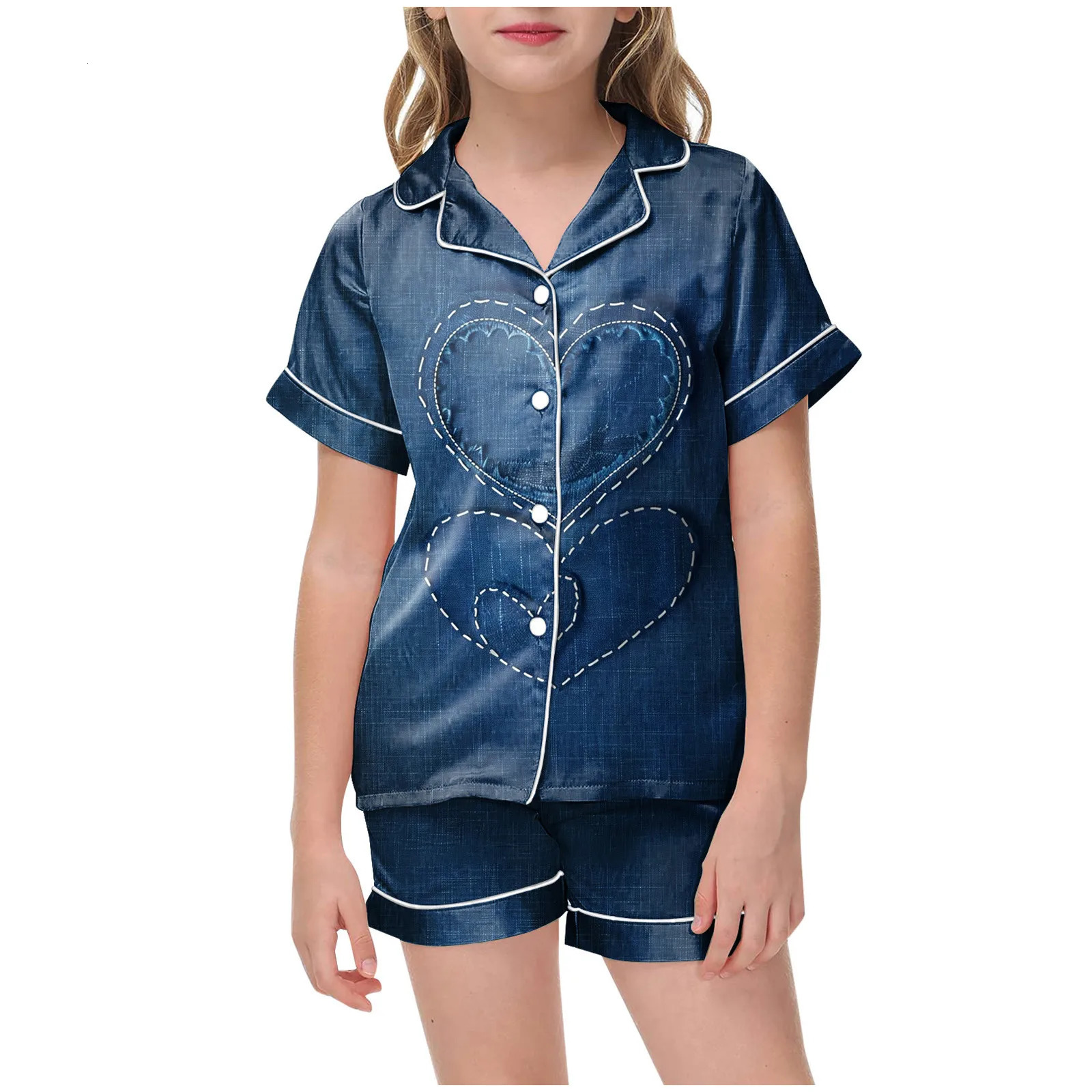 Pants Hoodie Girls Cute Printed Lapel Short Sleeve Shorts Children Pajama Set 2 PC Set Baby Boys Christmas Sleepers 250617