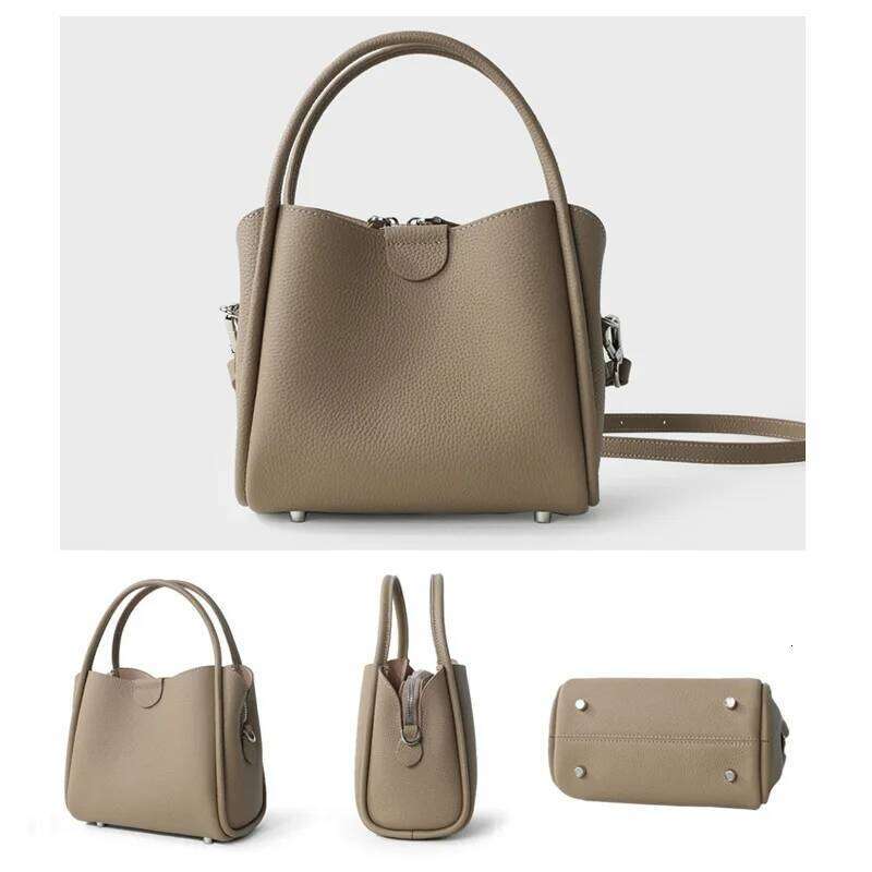 2025 New Summer Women Lady Fashion Small Bucket Handbag Genuine Leather Cross-Body Messenger Female Minimalist Shoulder Bag