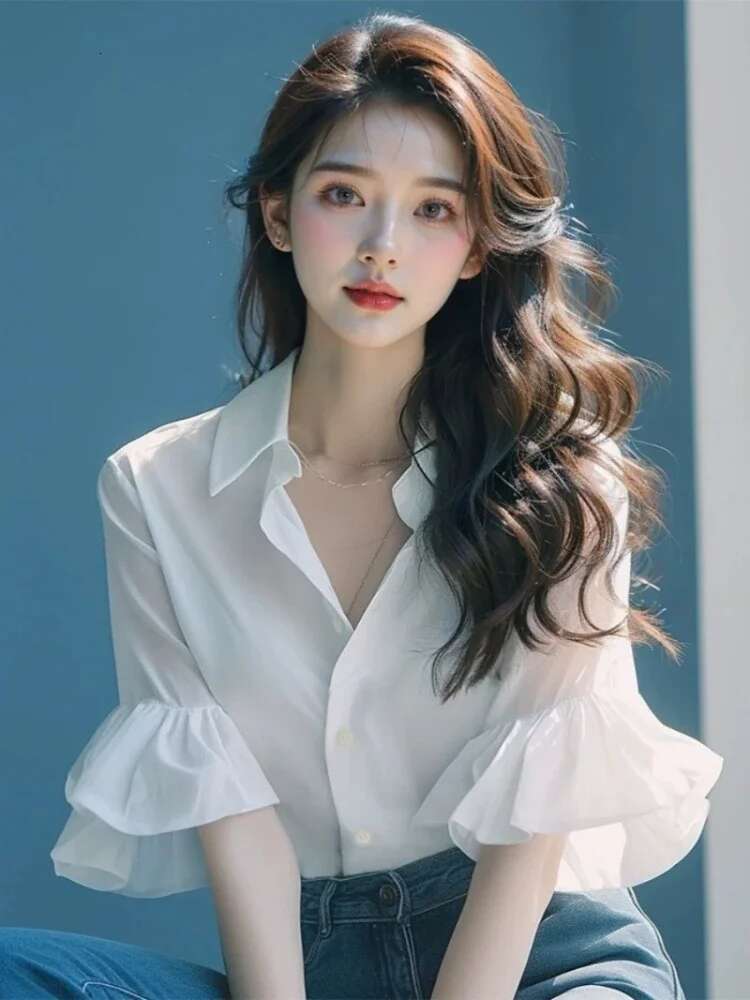 Dress Shirts Office Outfits Summer Female Tops Womens Shirt and Blouse Wear To Work Button Up White Formal High Quality M Xl