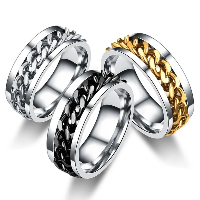 Steel Rotatable Chain Rings for Women Men Spinner Ring Decompression Multifunctional Chain Ring Bottle Opener Ring Gift 250616
