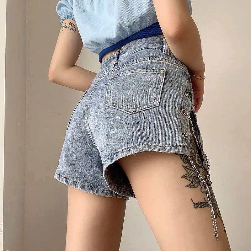 Short Pants for Woman To Wear Sexy Mini Womens Shorts Jeans Denim Biker Clothes Design Outfits Aesthetic Korean Style Elasticty