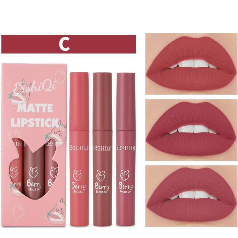 3Colors/set Matte Lipgloss Wholesale Cheap Liquid Kit Lip Gloss Set Batom Long Lasting Sexy Nude Lipstick Makeup happy