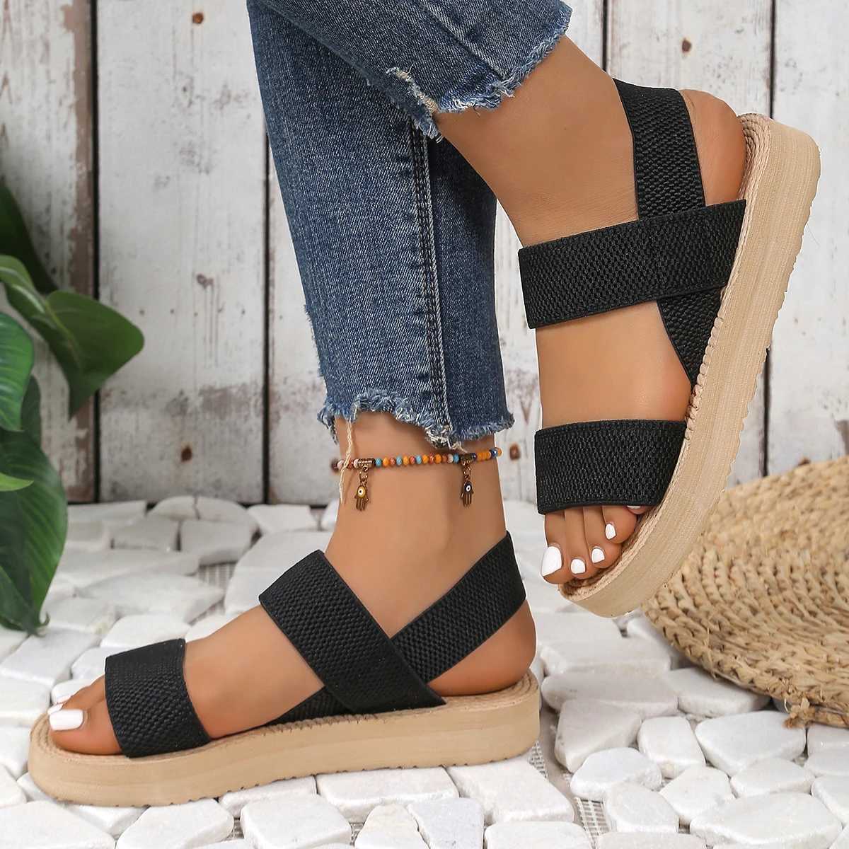 2025 Womens Fashion Trend Anti-Slip Wear-Resistant Pure Black Belt Soft Sole High-Heeled Sandals Shoes for Women Z250617