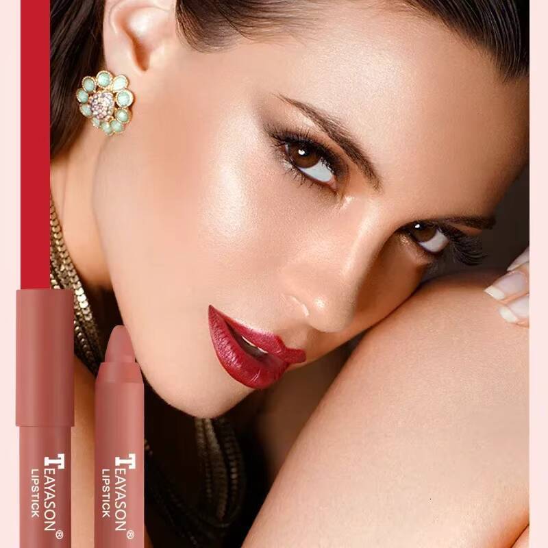 3PCS/set Velvet Matte Lipstick Pen Cosmetics Waterproof Lasting Nude Crayon Lipsticks Non Sticky Brown Lip Liner Pencil Makeup happy