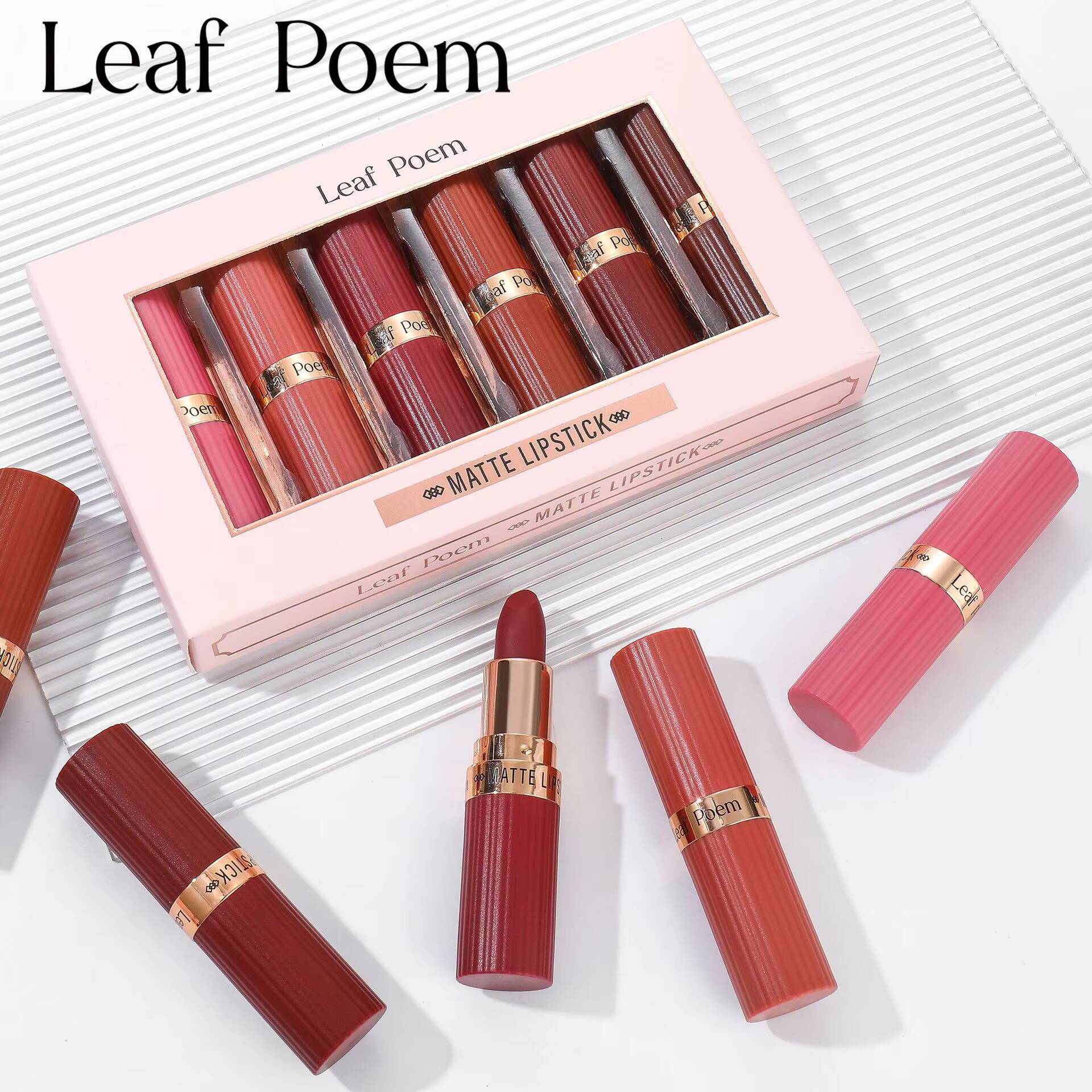 of 6 Lipstick Set Liquid Gloss Gift Box Finish Lip Gloss, Resistant to Fading Makeup Matte lipstick happy