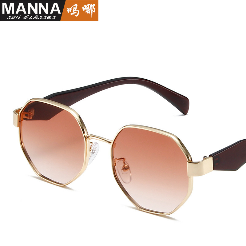 Multi-Sided Square Diamond Fashion Coffee Brown Sunglasses Trendy Large Frame Metal Glasses