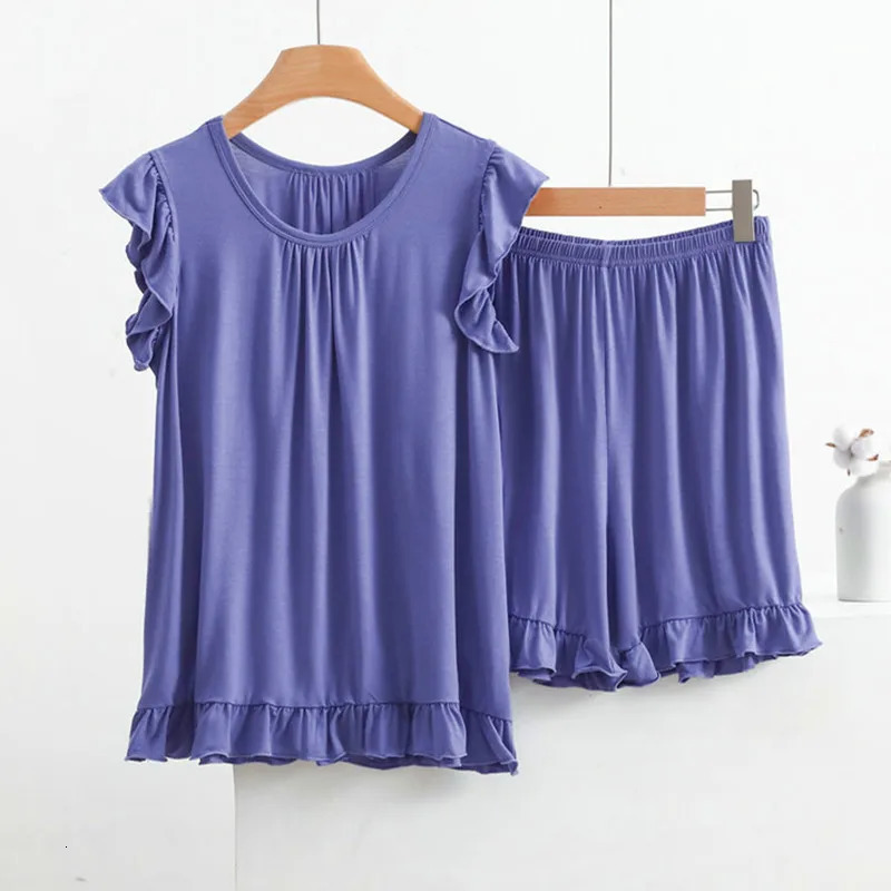 XL-8XL Plus Size Modal Pajamas For Women Sleeveless Tops Shorts Suit Summer Sleepwear Pyjamas Femme Nightwear Pijamas Set 250616