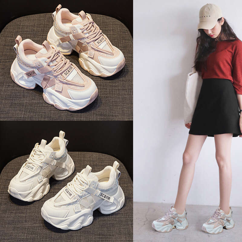 Dad Sneakers Thick Sole Hidden Wedge New 2025 Summer New 8Cm Internet Celebrity Style Casual Versatile Fashion Lace-Up Women