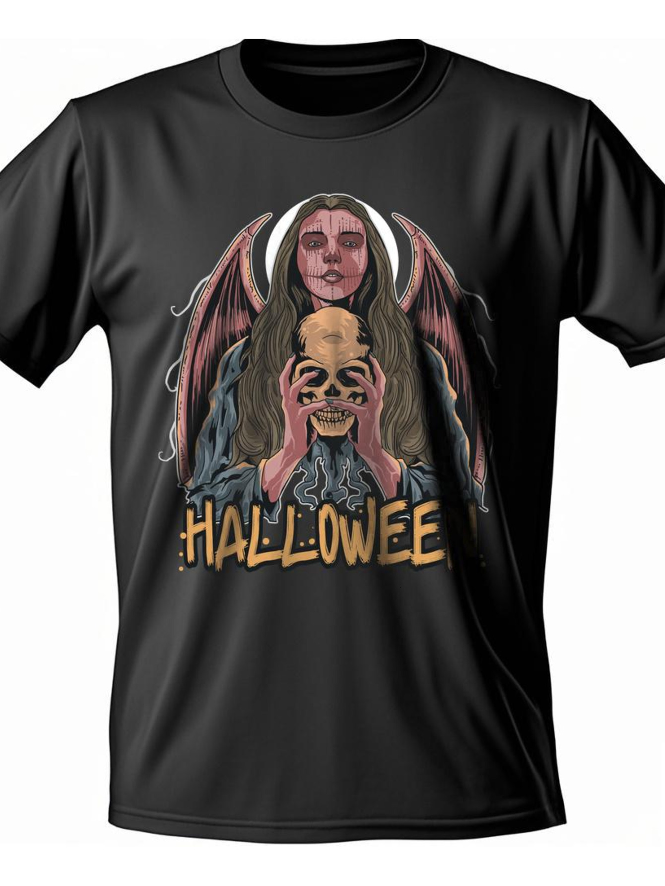 Dongdumaoyi Skull Graphics T Shirts Adult Cotton Black Short Sleeve Round Collar White S-3Xl Men 180G Halloween ef38