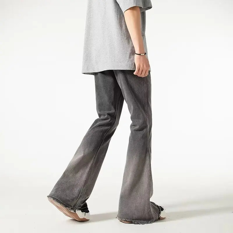 Trashy Y2K 2000S Streetwear Vintage Grey Baggy Flared Jeans Pants For Men Clothes Hip Hop Long Trousers Pantalones Hombre 250616