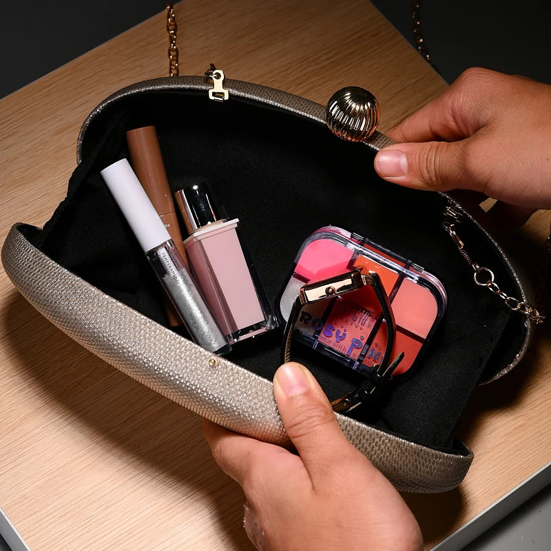 Women Oval Evening Clutch Bag Ladies pu Hand bags metal Chain Shoulder for Wedding Party gift bag 250614