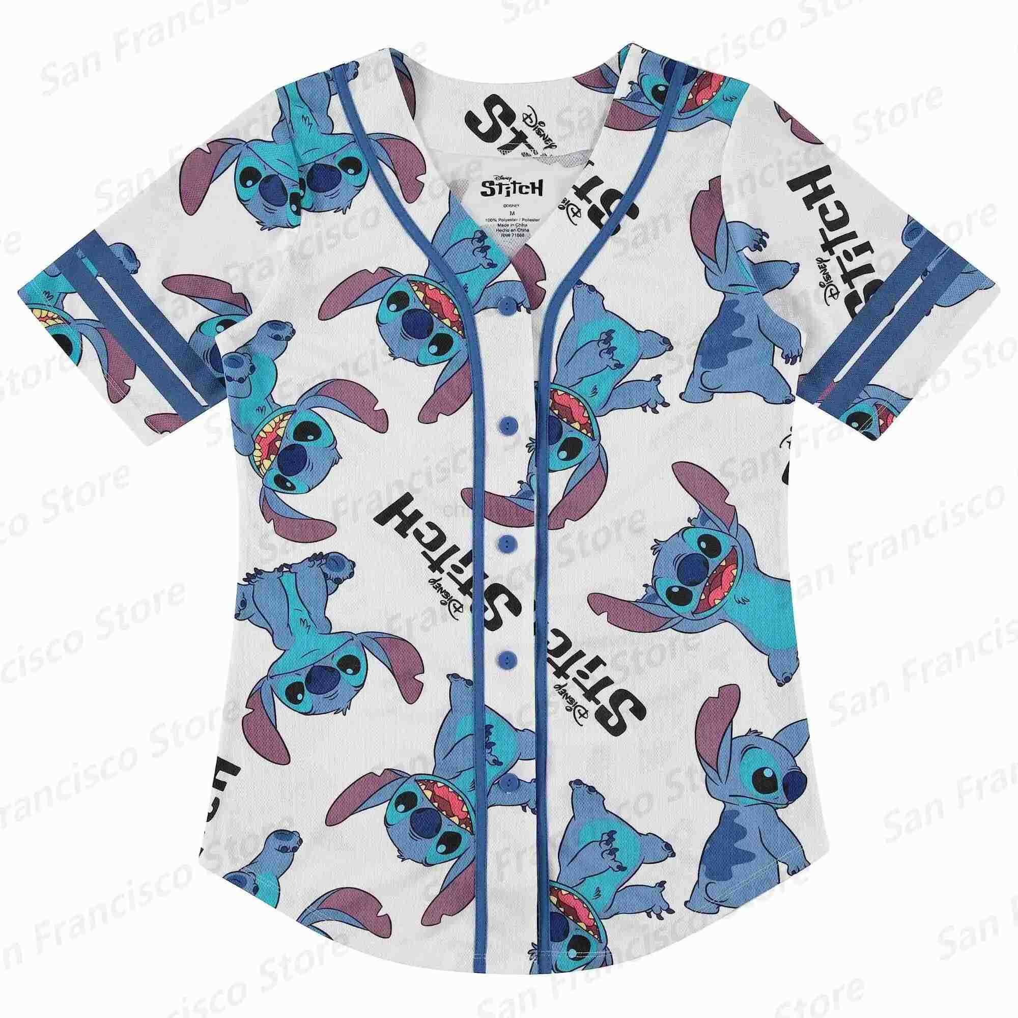 Disney Summer New Boy Girl Disney Stitch Classic Pattern Line Style Baseball Shirt KIDs/Adult Casual Breathable Collarless Shirt Jersey W250617