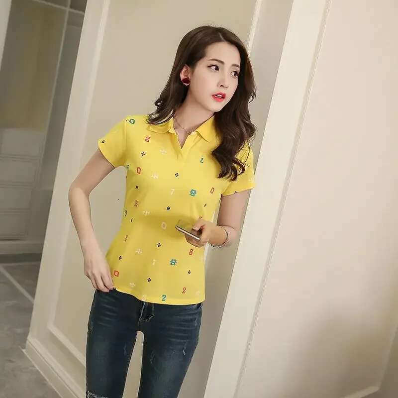 Short Sleeve Polo Neck T Shirt for Women Graphic Woman Tshirt Womens T-shirt Y2k Fashion Casual Tops With Collar New On Offer