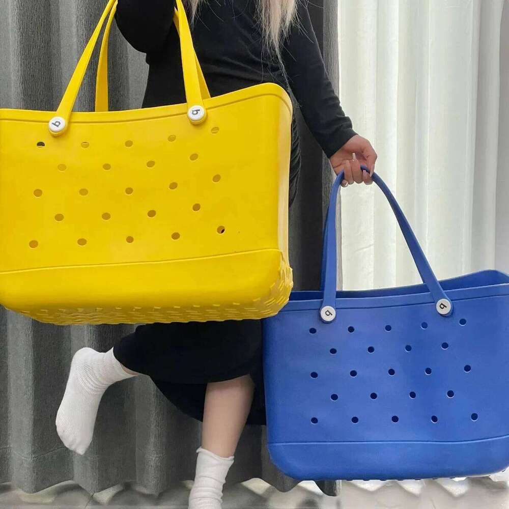L/XL Croc Rubber EVA Waterproof Storage Basket Extra Large Women Shopping Shoulder Handbag Beach Jelly Sac Tote Bag