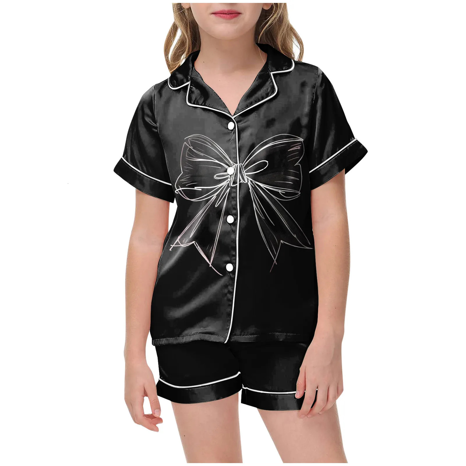 Pants Hoodie Girls Cute Printed Lapel Short Sleeve Shorts Children Pajama Set 2 PC Set Baby Boys Christmas Sleepers 250617