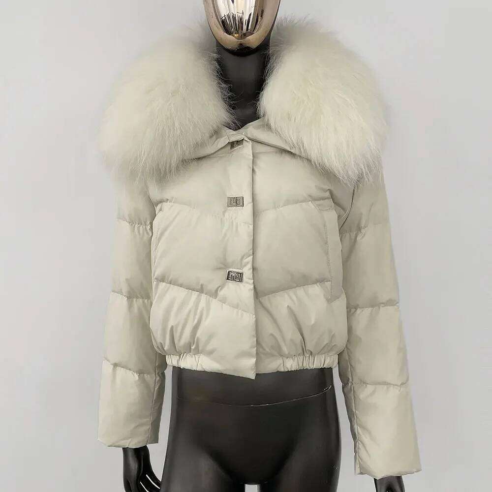 2024 New European Fashion White Duck Women Real Raccoon Fur Coat Female Warm Down Jacket Winter Autumn