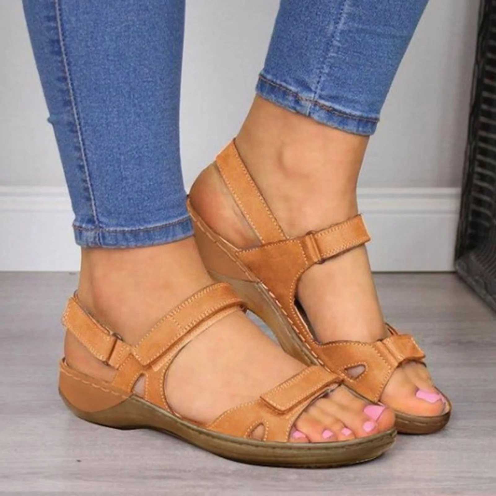 Women Summer Cool Flat Sandal Air Permeable Open Toe Design Sandal for Senile Women Size 35-43 Z250617