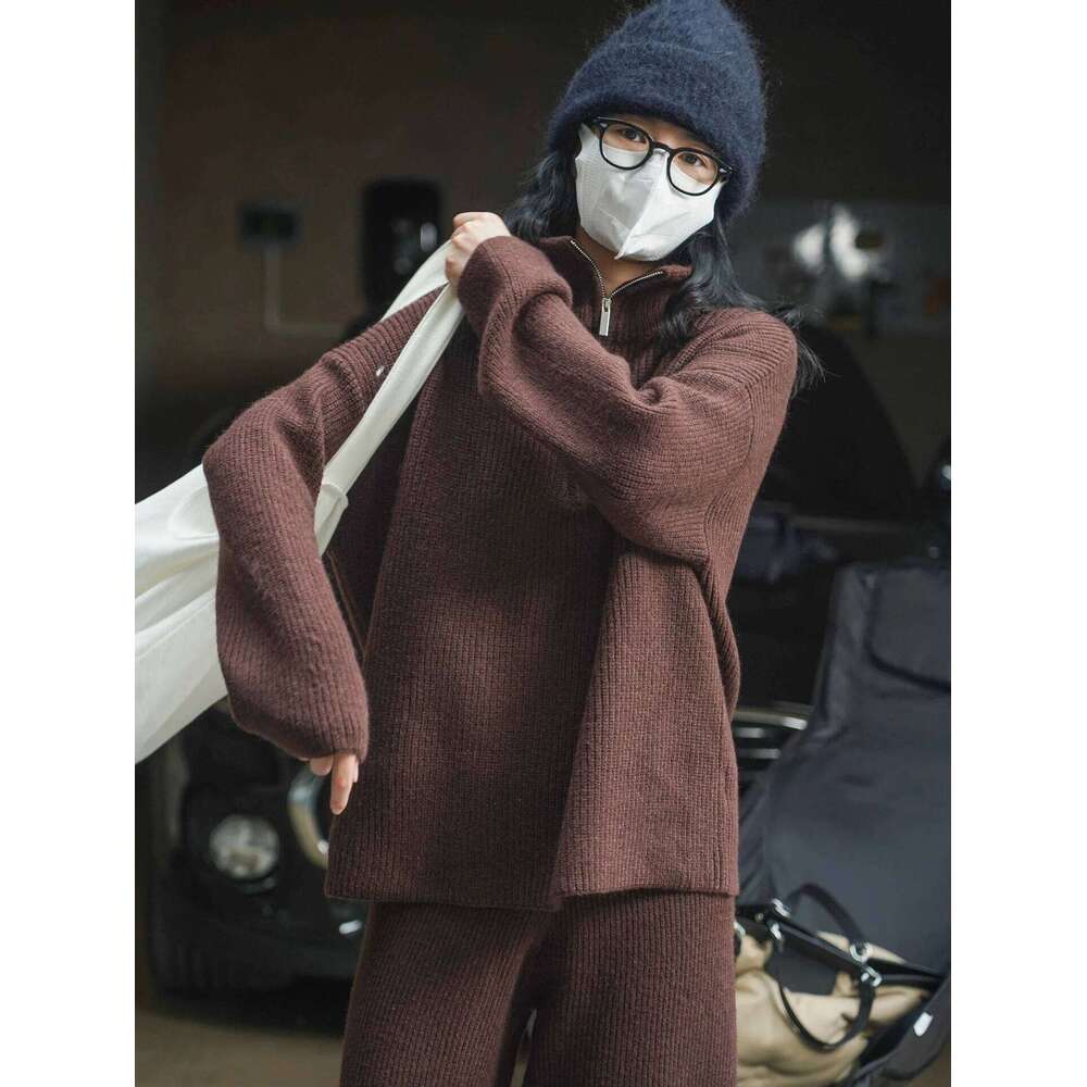 Women's High Neck Long Sleeve Casson Sweater Autumn Winter Casual Solid Color Fashionable Knitwear