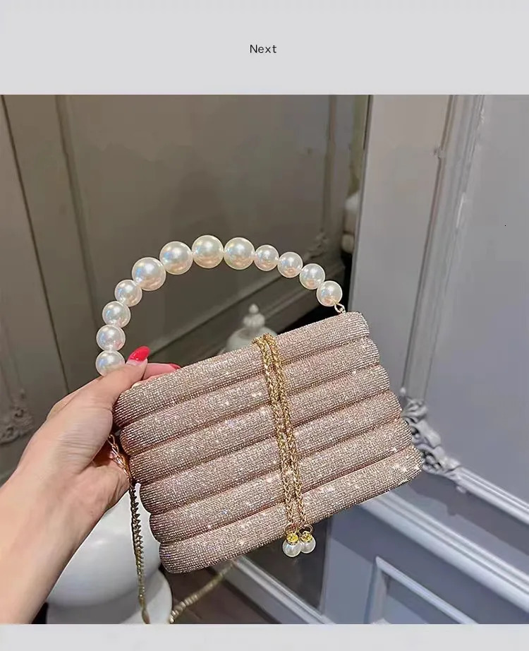 Crystal Metal Evening Clutch Bags Women Boutique Pearl Handle Shiny Color Blocking Rhinestone Purses And Handbags Bridal Wedding 250614