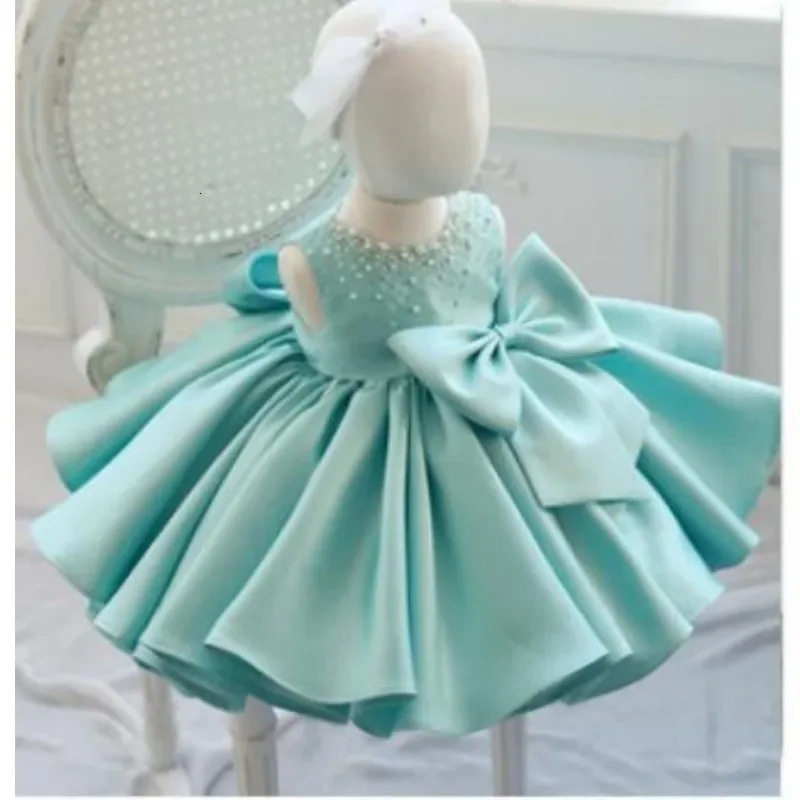 Fashion Beaded Bow Baby Girl Dress Princess Fluffy Tulle Infant Clothes Baby Girls Baptism Christening 1st Birthday Gown 250617