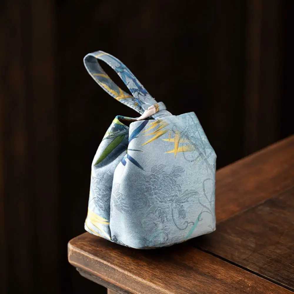 Chinese Style Teacup Drawstring Cloth Pouch Breakage-proof Print Teaware Storage Bag Portable Multifunctional Small Item Pouch Z250617