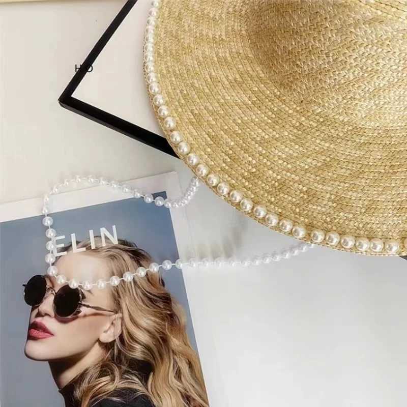 Wheat Straw Sun Hat For Women Summer Pearl Wide Brim Floppy Panama Fishermen Hats Female Lady Outdoor Foldable Beach Sun CapsXJ250617
