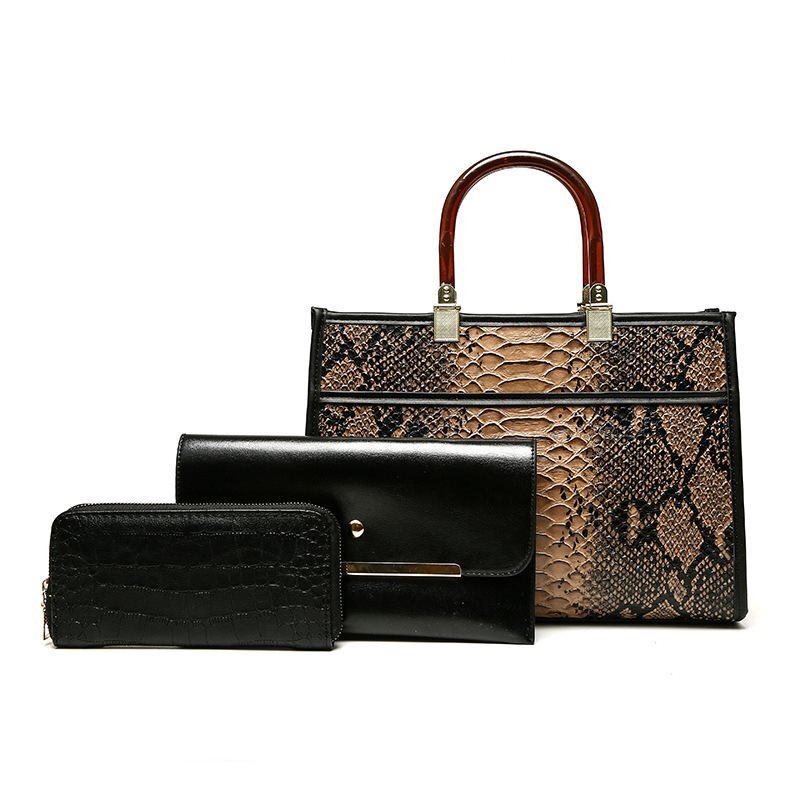 Free Shipping 2025 New Designer Bag Fashionable And High-quality Shopping Bag Retro Three Piece Set Large Capacity Snake Pattern Women's Single S