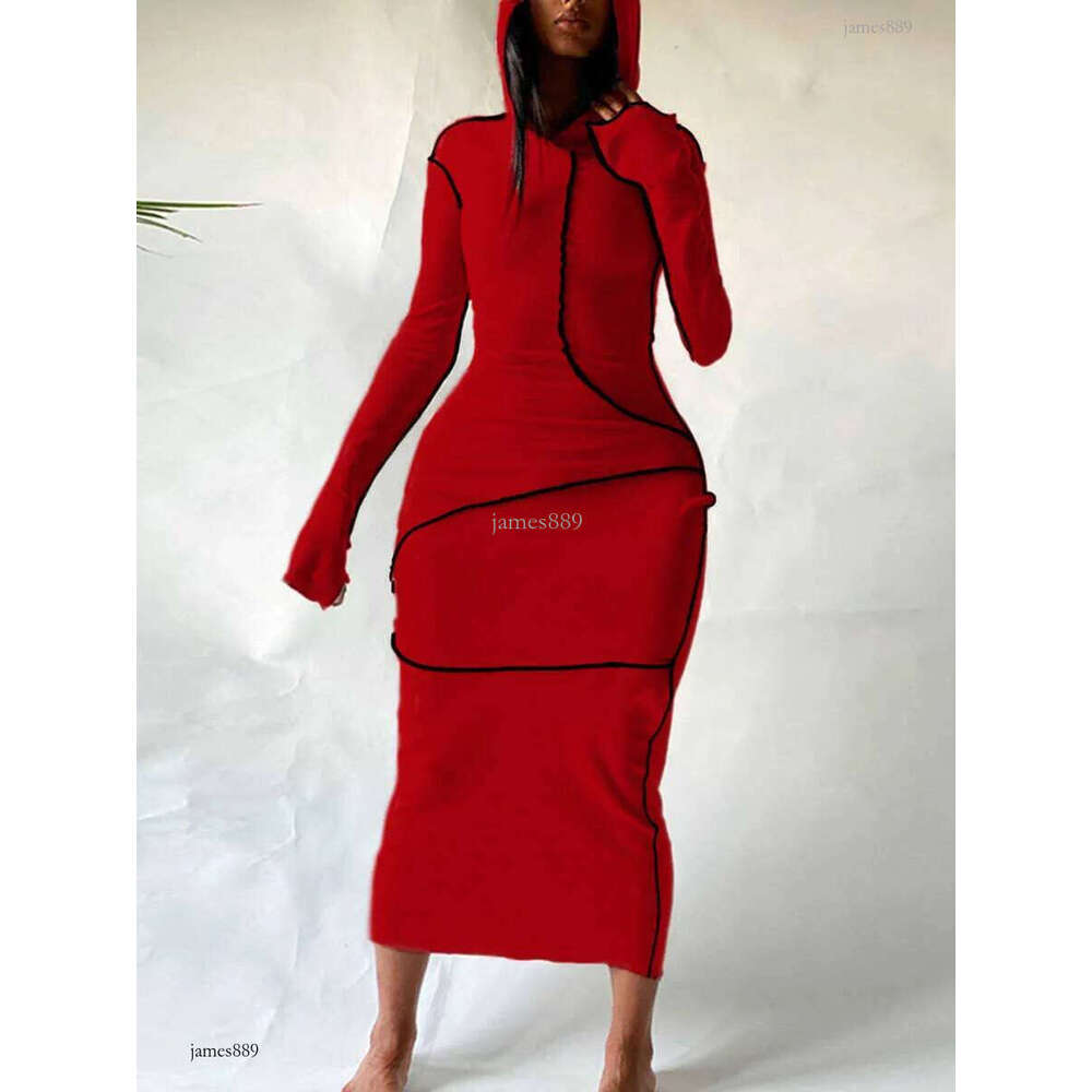 Women Hooded Dress Fashion Reverse Side Long Sleeve T Shirt Dresses Designers Casual Plus Size Fall Winter Lady Clothes 6colors