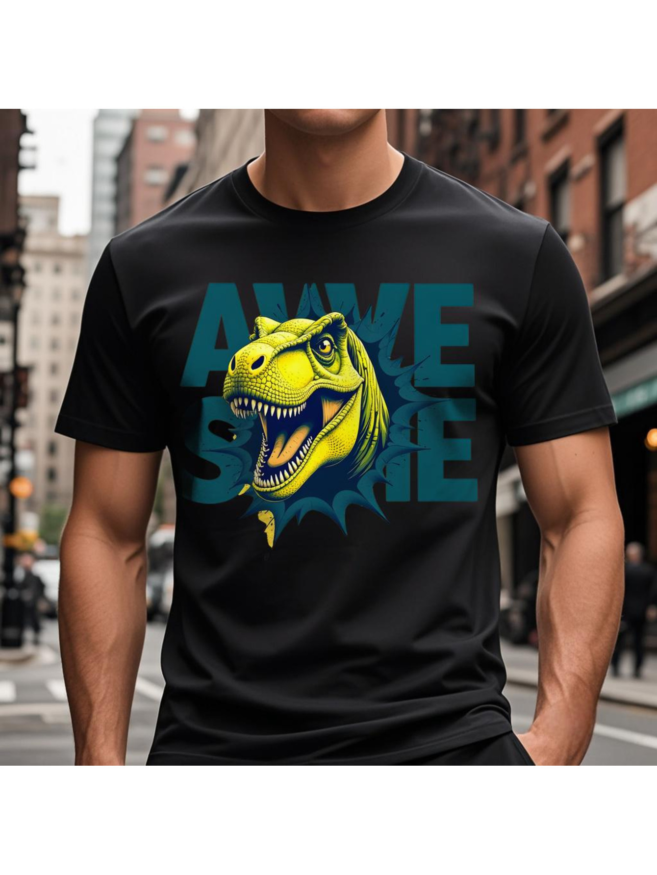Dongdumaoyi Cotton 180G Men T Shirts White Round Collar S-3Xl Adult Tyrannosaurus Dinosaur Short Sleeve Black 0e6d