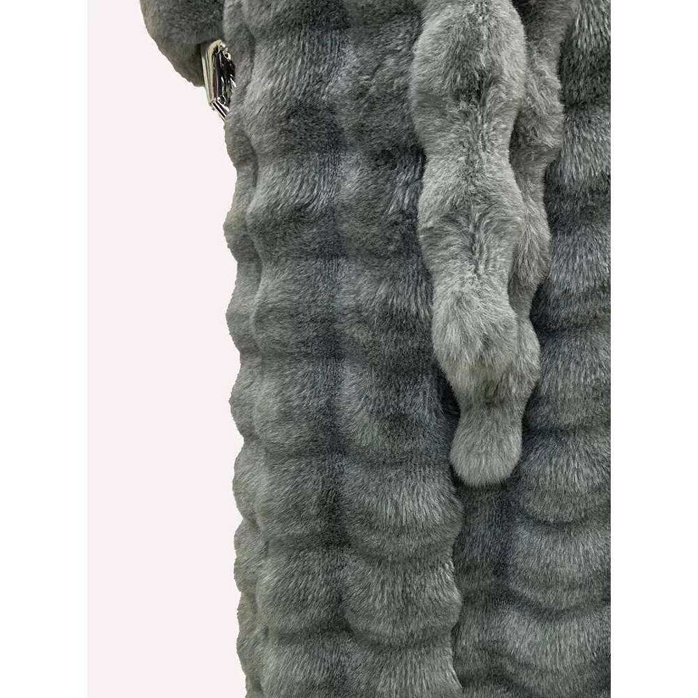 Mauroicardi Winter Extra Long Thick Warm Striped Soft Fluffy Faux Chinchilla Fur Coat Women Elegant Chic Furry Overcoat