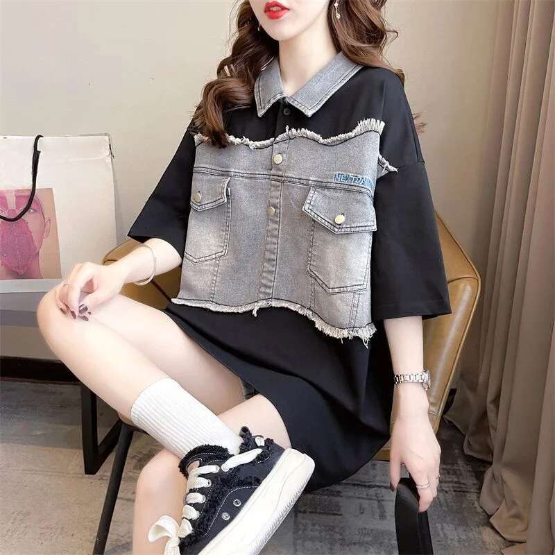 Graphic Polo Neck T Shirt for Women Woman Tshirt Summer Outfit Womens Short Sleeve T-shirt Synthetic High Quality Youth Basic