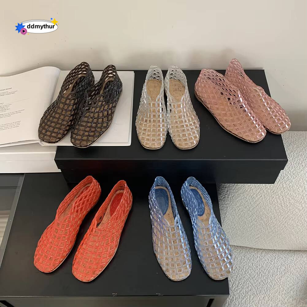 Women Mesh Ballet Flats Square Toe Jelly Shoes Lightweight Casual Flat Sandals Breathable for Summer Beach ddmythur