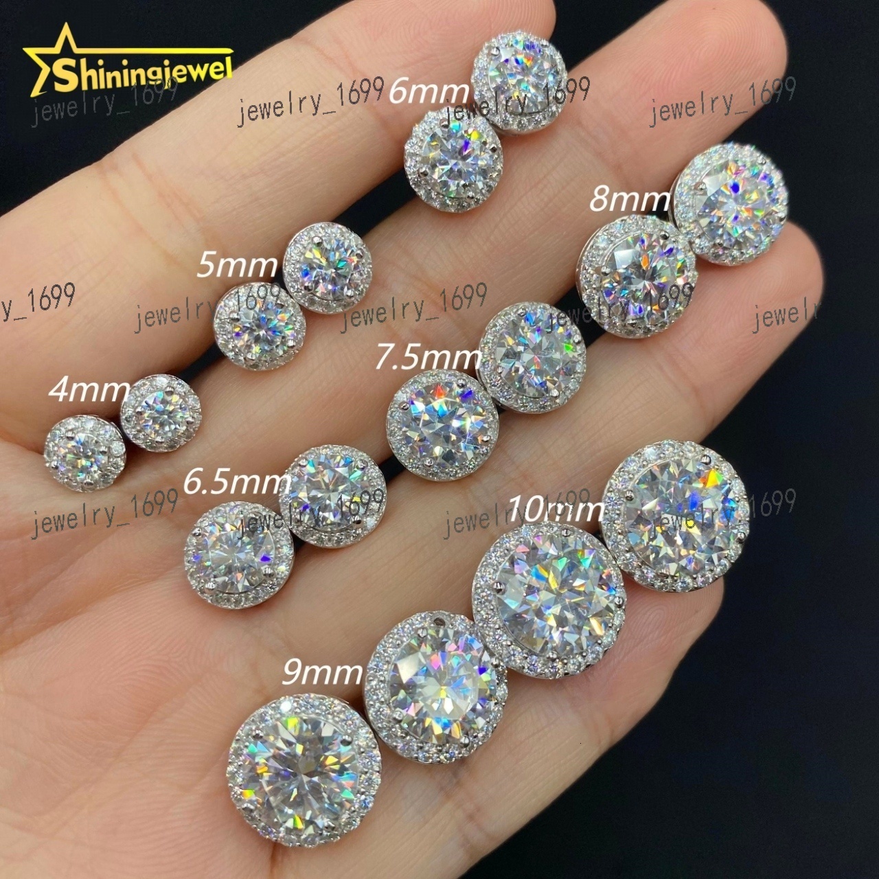 Full Range of Size Hot Sale Hip Hop Jewelry Bezel Setting Ear Studs 925 Sterling Silver VVS Moissanite Stud Earrings Mens Women