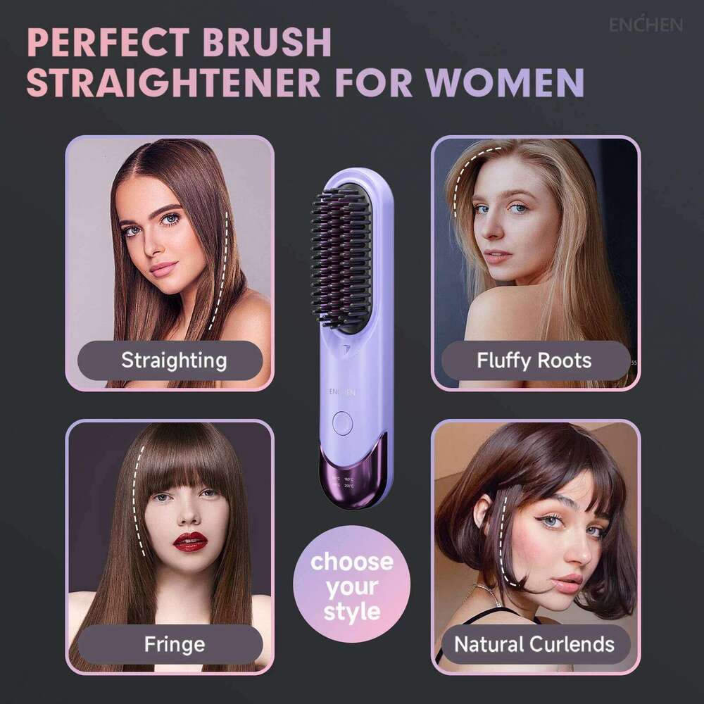 ENCHEN Rechargeable Tools Portable Cordless 200 Million Negative Ions Hair Straightener Brush H100