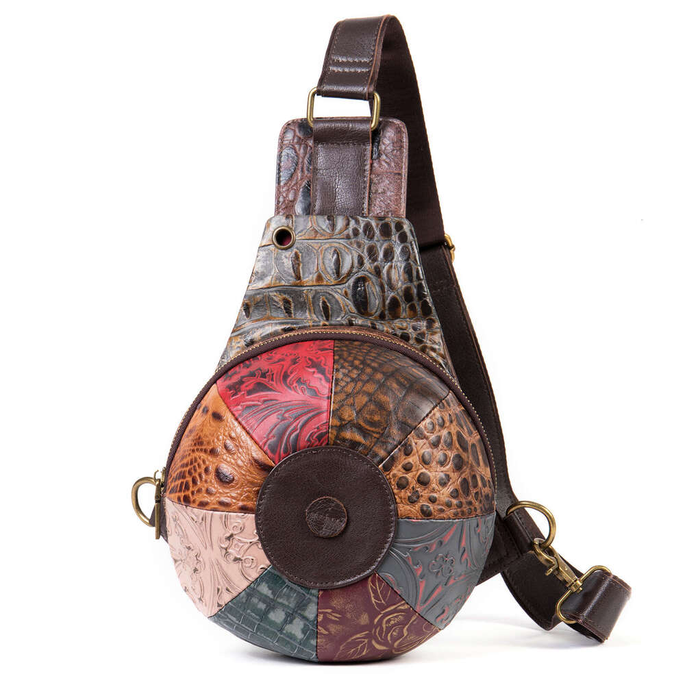 Women's chest bag crossbody bag shoulder hat bag new fashionable leather trendy splicing outdoor headphone jack