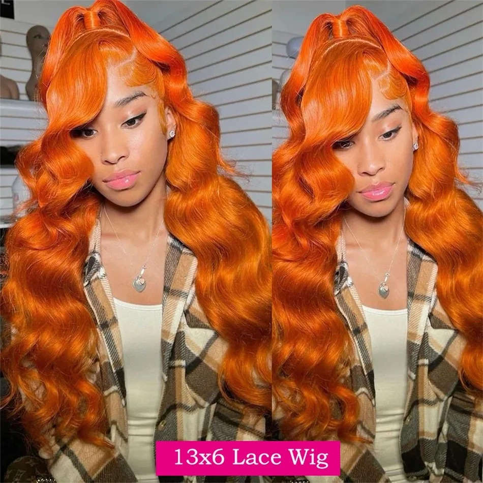 30 36 Inch Body Wave 13x6 Orange Ginger Lace Front Wigs Human Hair Pre Plucked 13x4 Human Hair Lace Frontal Wigs For Women Synthetic