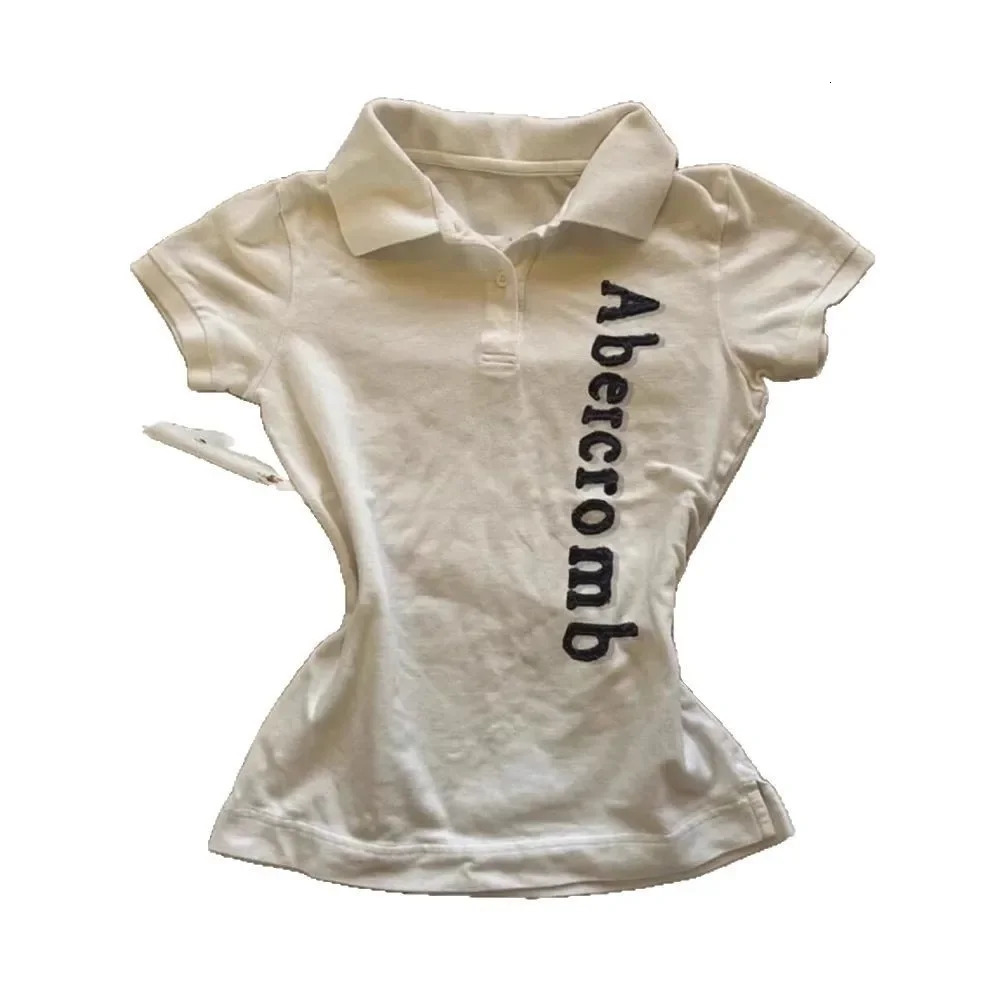 American Style Embroidered Polo Shirt Pure Cotton Short Sleeve Slim Fit Summer Style Sexy Girl Top Womens T-shirt 250616