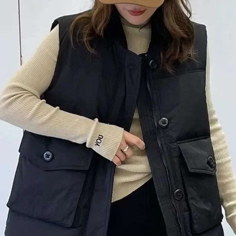 Womens Vests Loose Warm Classic Casual Korean Style Lady Padded Cotton Giletes Cold Trend 2025 Working New Outerwear Autumn