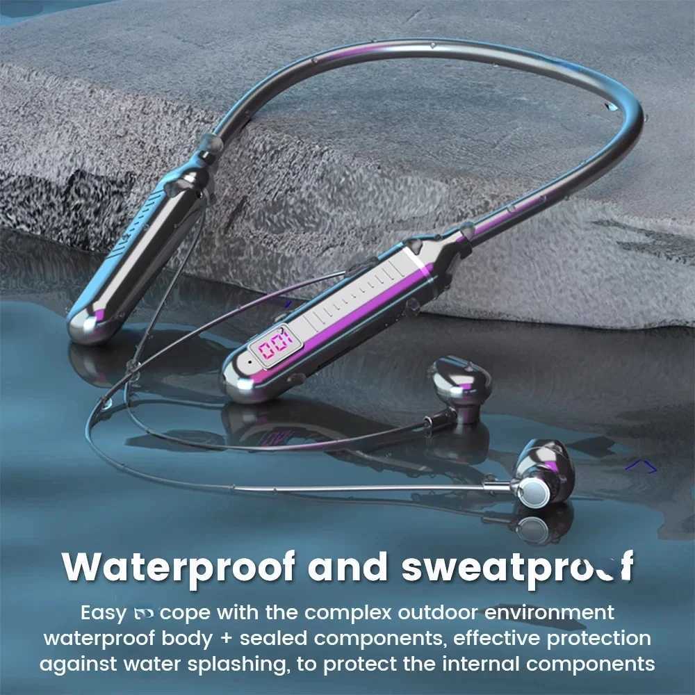 Wireless Headset 5.3 Neck Strap Headset Gaming LED display Stereo Sports headset with magnetic earbuds T250617
