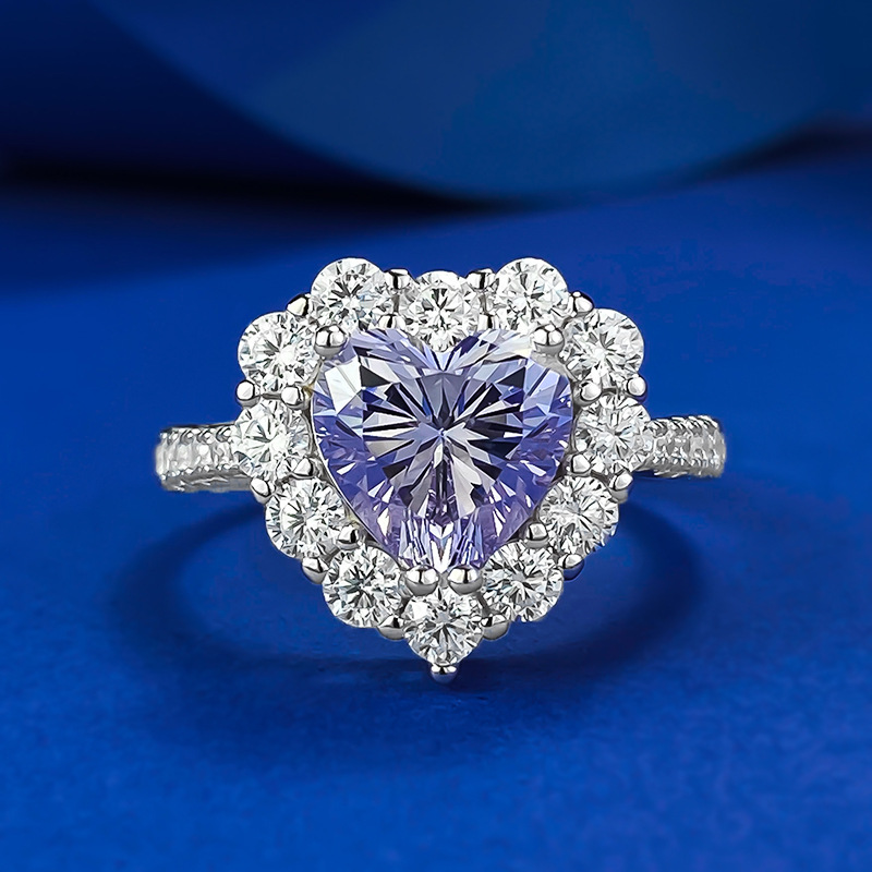 Choucong Wedding Rings Luxury Jewelry Soild 100% 925 Sterling Silver Heart Shape Lavender Purple Amethyst Lab Moissanite Diamond Party Women Bride Rin