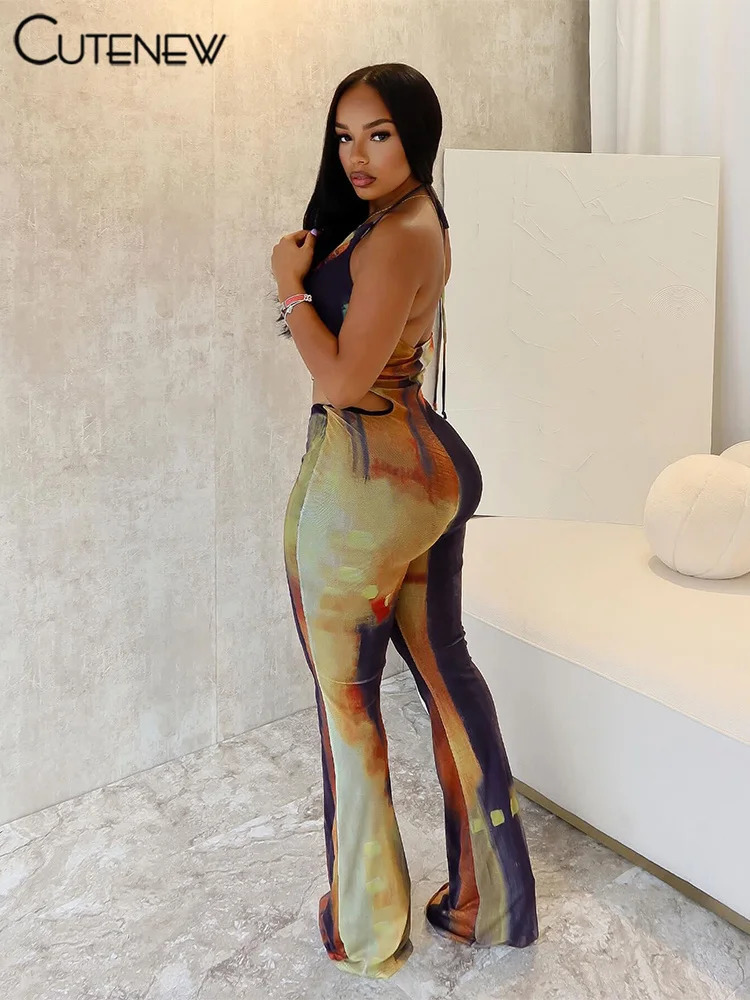 Cute Vintage Panelled Women Jumpsuits Summer Halter Bandage Waistless Bandage Skinny Overalls Female Trend Hipster One Piece 250616